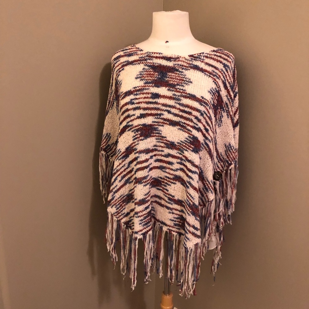California Moonrise Poncho Red Blue and Cream Size Medium